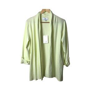 Magaschoni Key Lime Green Open Front Rolled Sleeve Duster Cardigan Size Medium